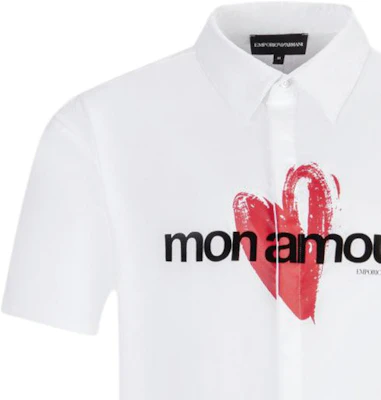 EMPORIO ARMANI SS24 Kemeja Lengan Pendek Putih dengan Cetak Huruf Hati. 3D1C8R-1K2GZ-01M7 Details for EMPORIO ARMANI SS24 Kemeja Lengan Pendek Putih dengan Cetak Huruf Hati. 3D1C8R-1K2GZ-01M7