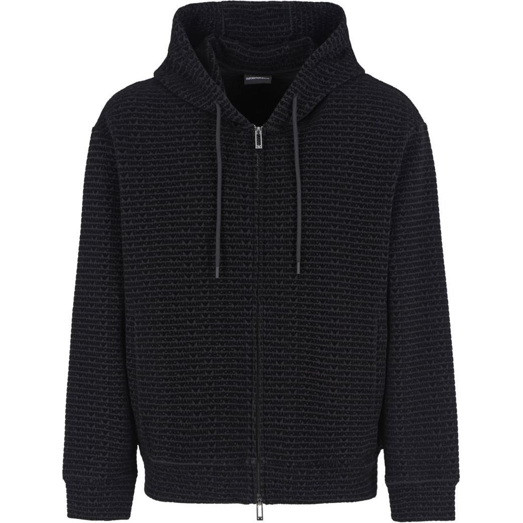 Emporio Armani SS24 All-Over Logo Zip-Up Hoodie Black 6D1MB0-1JHSZ-BLACK