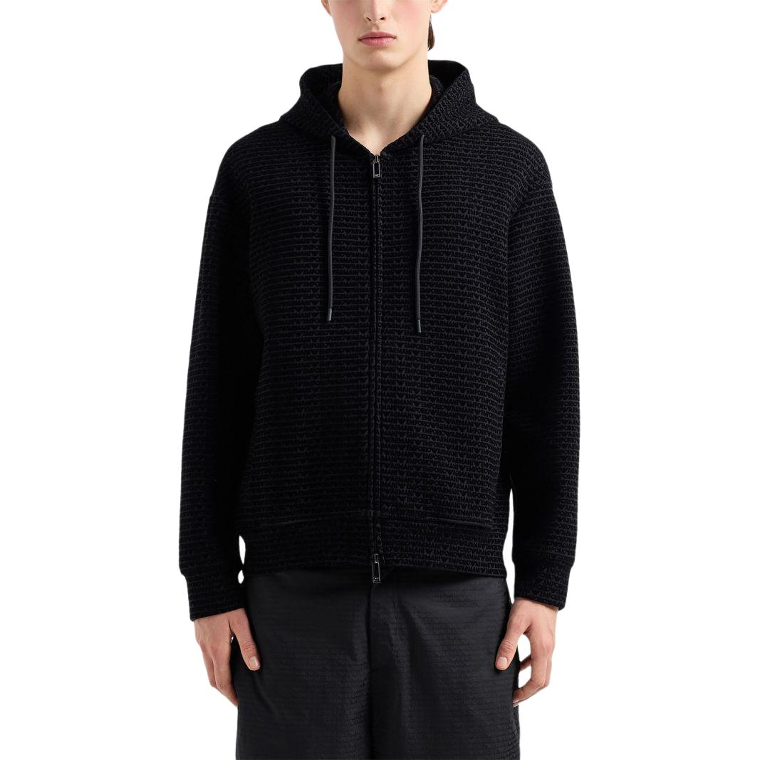 Emporio Armani SS24 All-Over Logo Zip-Up Hoodie Black 6D1MB0-1JHSZ-BLACK 圖 3