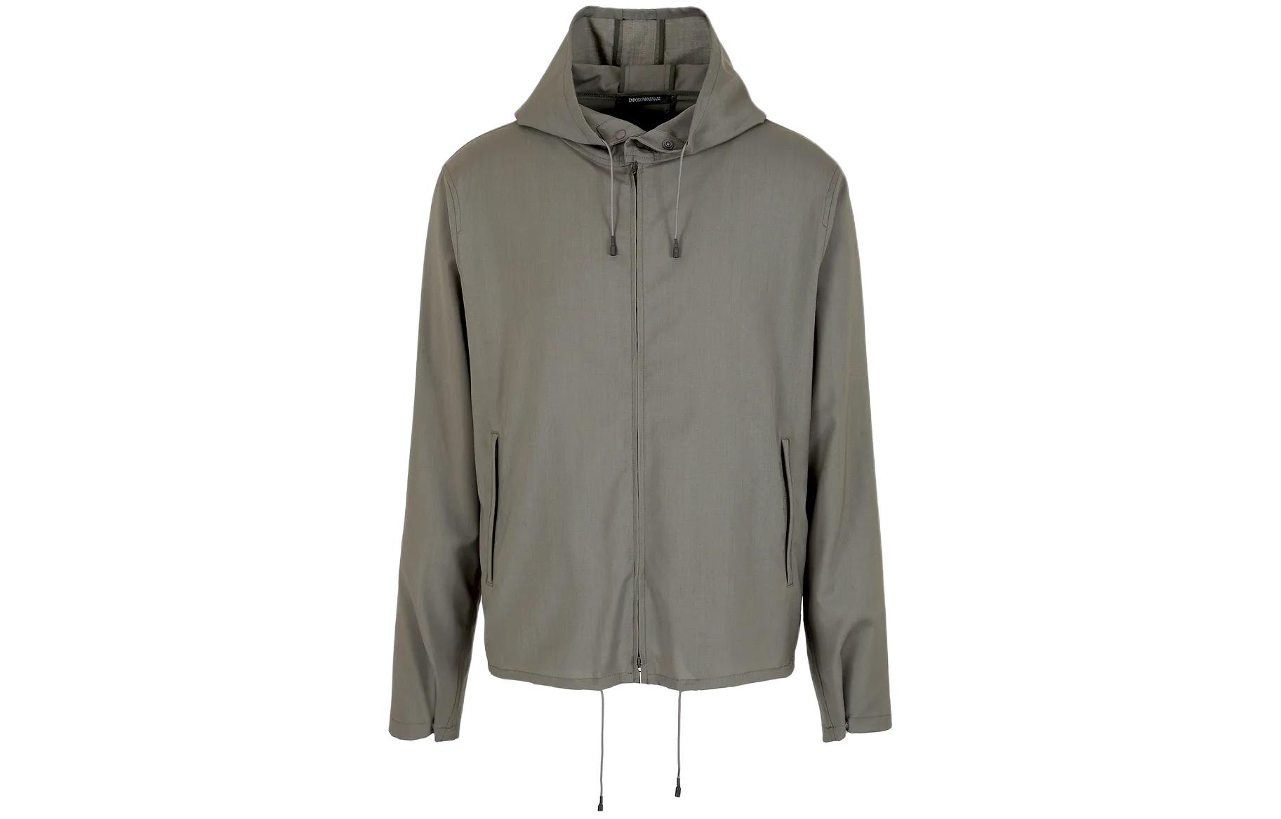 Emporio Armani SS24 Army Green Drawstring Hooded Zip-Up Jacket E31R10-F1233-1540