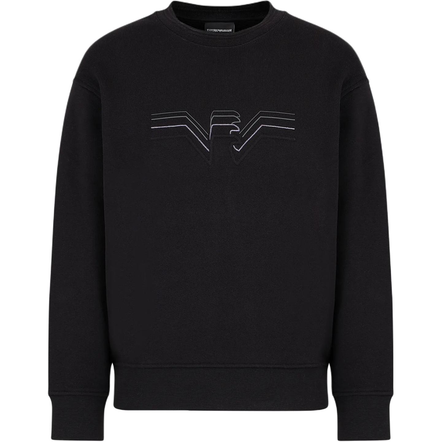 Emporio Armani SS24 Black Crewneck Sweatshirt with Logo Embroidery 3D1M75-1JWPZ-0999