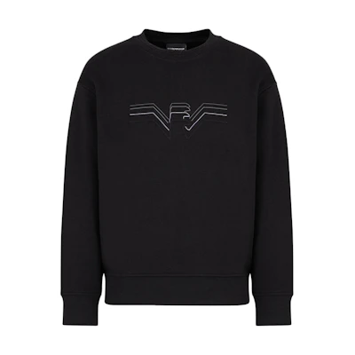 Emporio Armani SS24 Black Crewneck Sweatshirt with Logo Embroidery 3D1M75-1JWPZ-0999