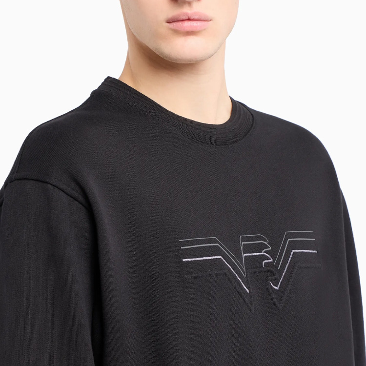 Emporio Armani SS24 Black Crewneck Sweatshirt with Logo Embroidery 3D1M75-1JWPZ-0999 圖 6