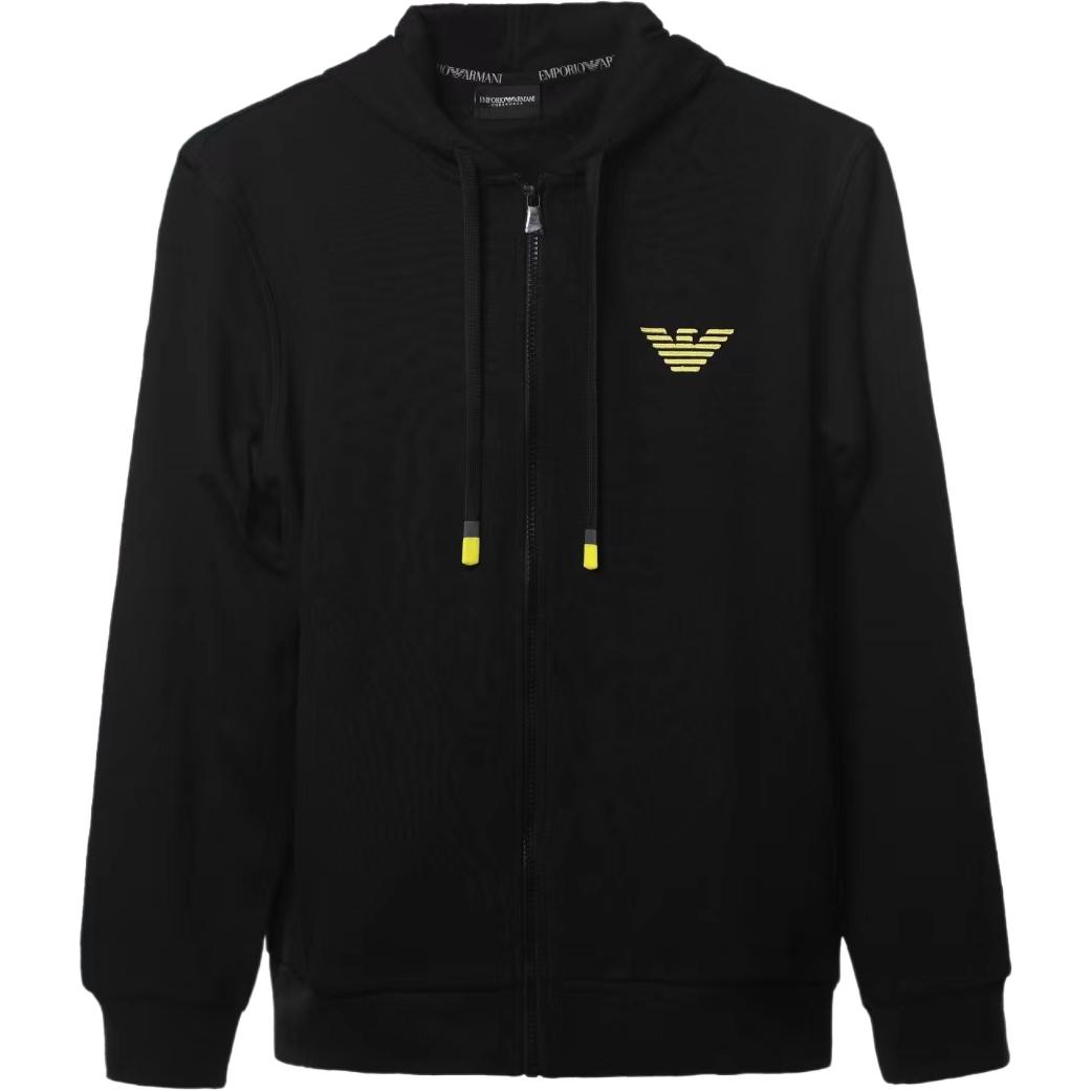 Emporio Armani SS24 Black Hoodie with Solid Color Embroidery and Zipper 111784-4F571-Black