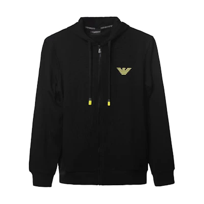 Emporio Armani SS24 Black Hoodie with Solid Color Embroidery and Zipper 111784-4F571-Black