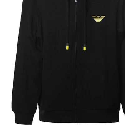 Emporio Armani SS24 Hoodie Hitam dengan Sulaman dan Zip 111784-4F571-Black 111784-4F571-BLACK 1