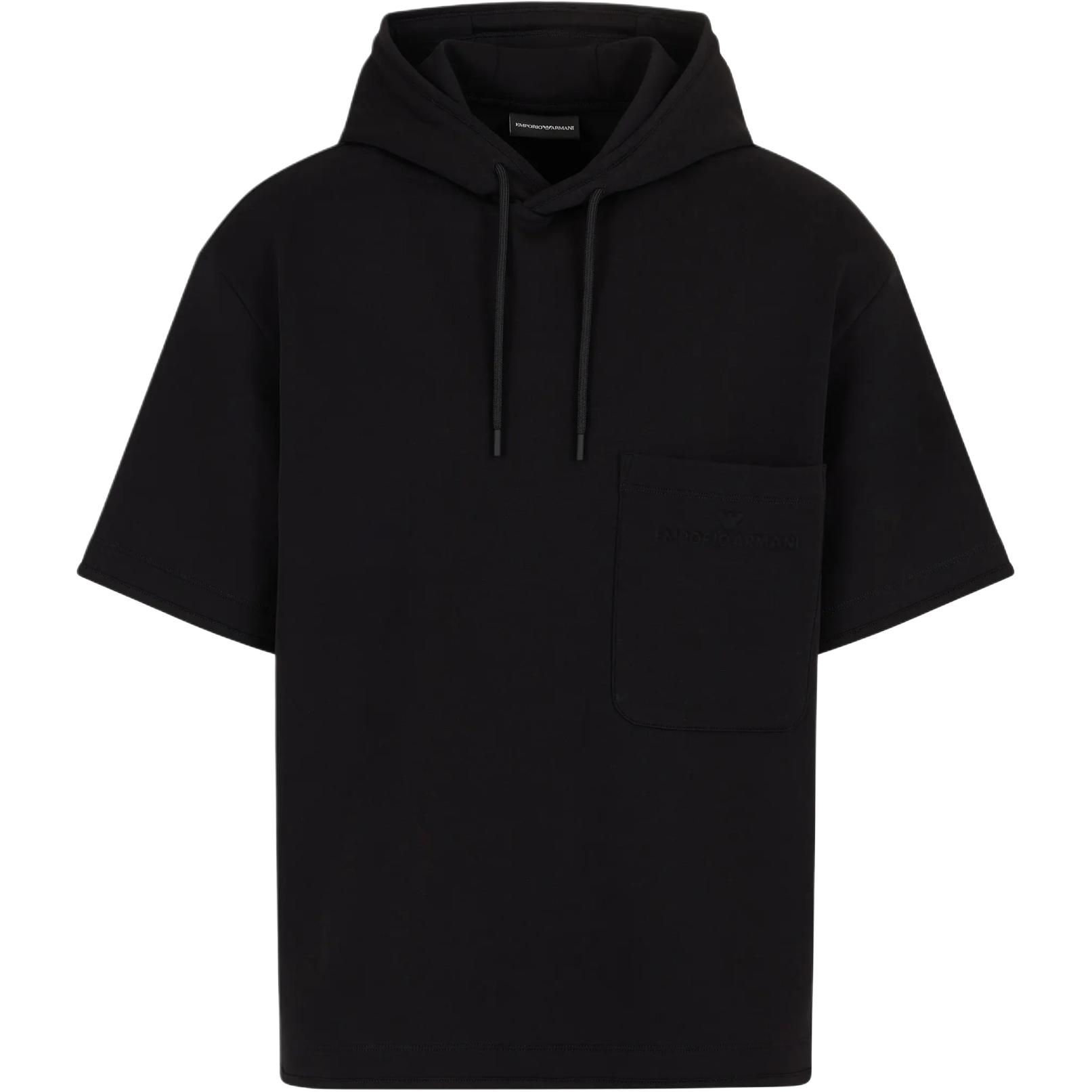Emporio Armani SS24 Black Solid Color Loose Fit Hooded T-Shirt 6D1MC5-1JHSZ-0999