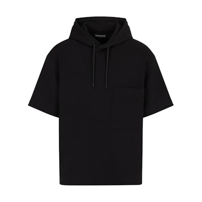 Emporio Armani SS24 Black Solid Color Loose Fit Hooded T-Shirt 6D1MC5-1JHSZ-0999