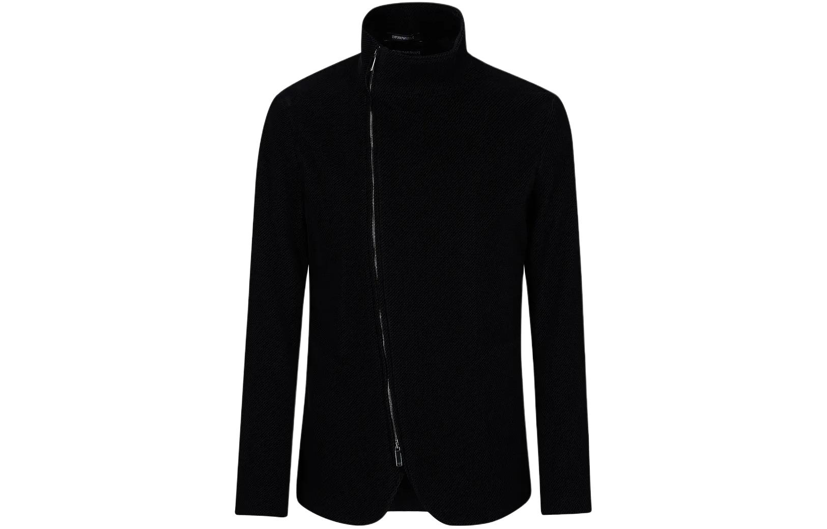 Emporio Armani SS24 Black Solid Stand Collar Zipper Jacket H41G30-E1425-1999