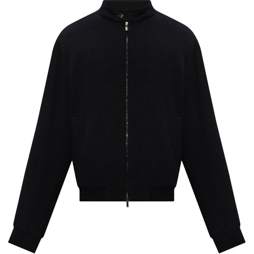 Emporio Armani SS24 Black Solid Zip-Up Bomber Jacket Long Sleeve EM000185-TE11221-BLACK