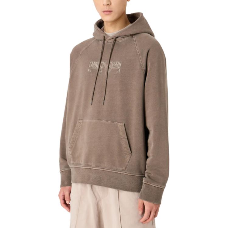 Emporio Armani SS24 Brown Hoodie with Letter Logo Embroidery 3D1M87-1JOQZ-0440