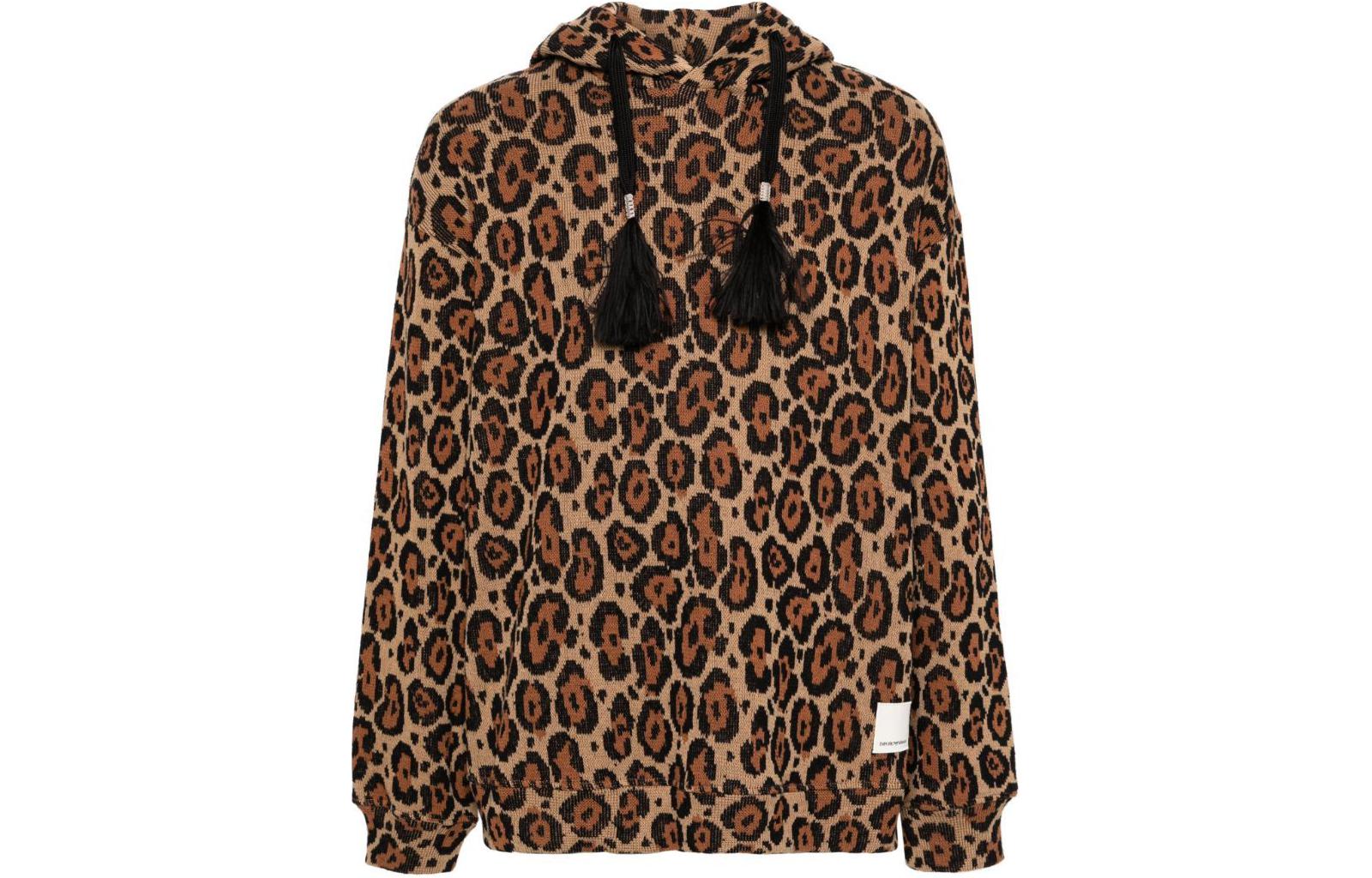 Emporio Armani SS24 Brown Leopard Print Loose Fit Hoodie Mens 3D1MS1-1JVAZ-F406