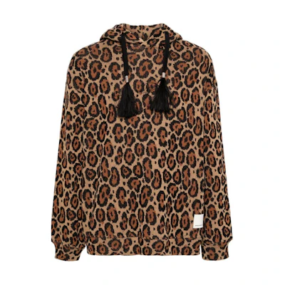 Emporio Armani SS24 Brown Leopard Print Loose Fit Hoodie Mens 3D1MS1-1JVAZ-F406