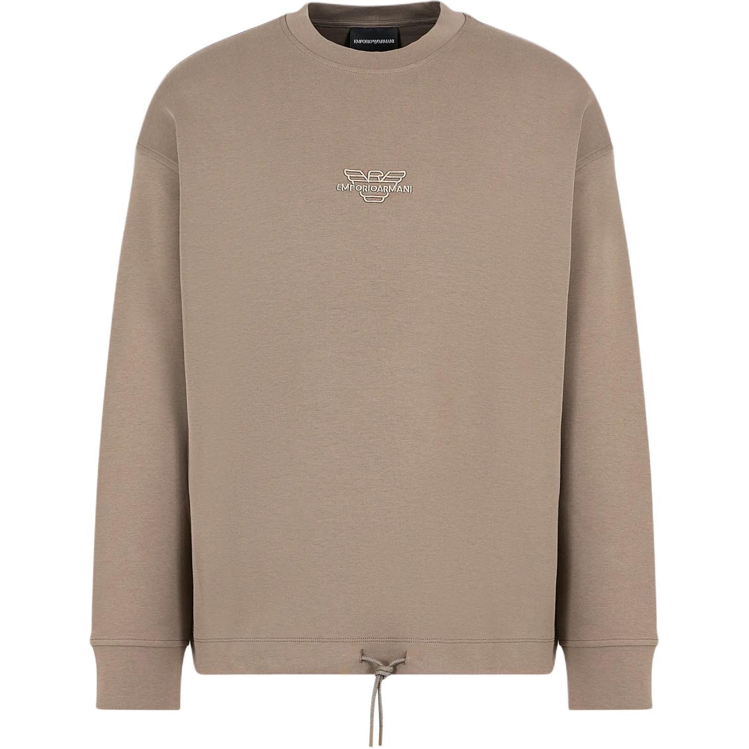 Emporio Armani SS24 Brown Logo Embroidered Crewneck Sweatshirt Men 3D1M62-1JHSZ-0440