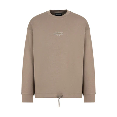Emporio Armani SS24 Brown Logo Embroidered Crewneck Sweatshirt Men 3D1M62-1JHSZ-0440