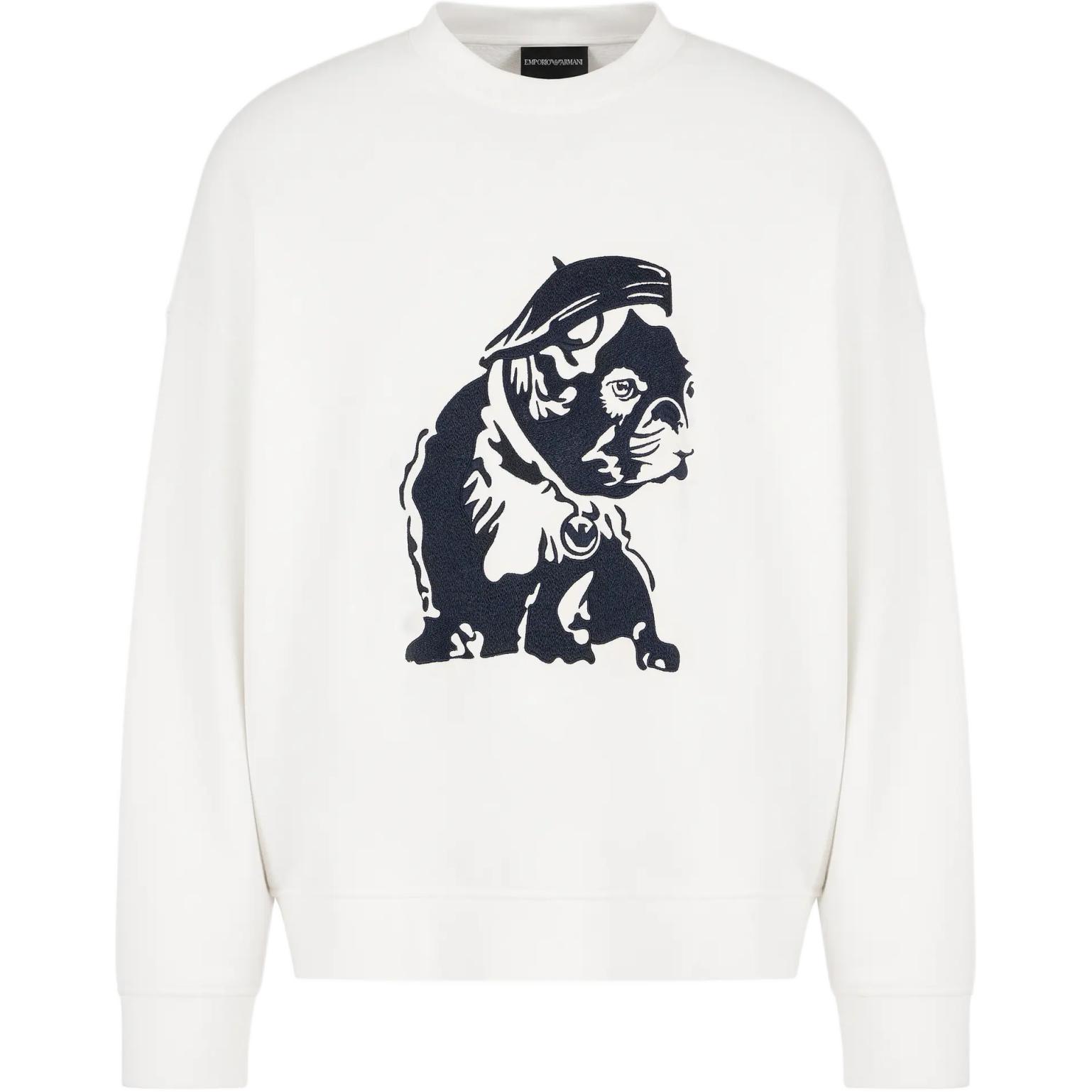 Emporio Armani SS24 Bulldog Embroidered Loose Crewneck Sweatshirt Warm White 6D1MC0-1JWPZ-0101