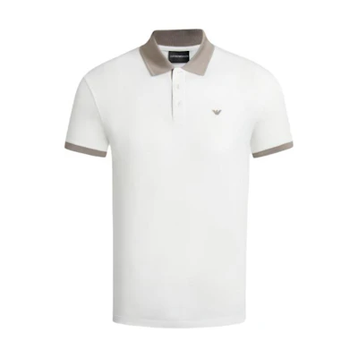 EMPORIO ARMANI SS24 Colorblock Logo Polo Shirt Short Sleeve Men’s Off-White. 3D1FM1-1JTKZ-0101