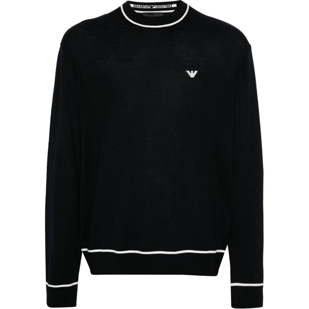 Order EMPORIO ARMANI SS24 Suéter Holgado Negro Hombre Logo Tejido con Ribete Contraste. 6D1MXH-1MJLZ-F036