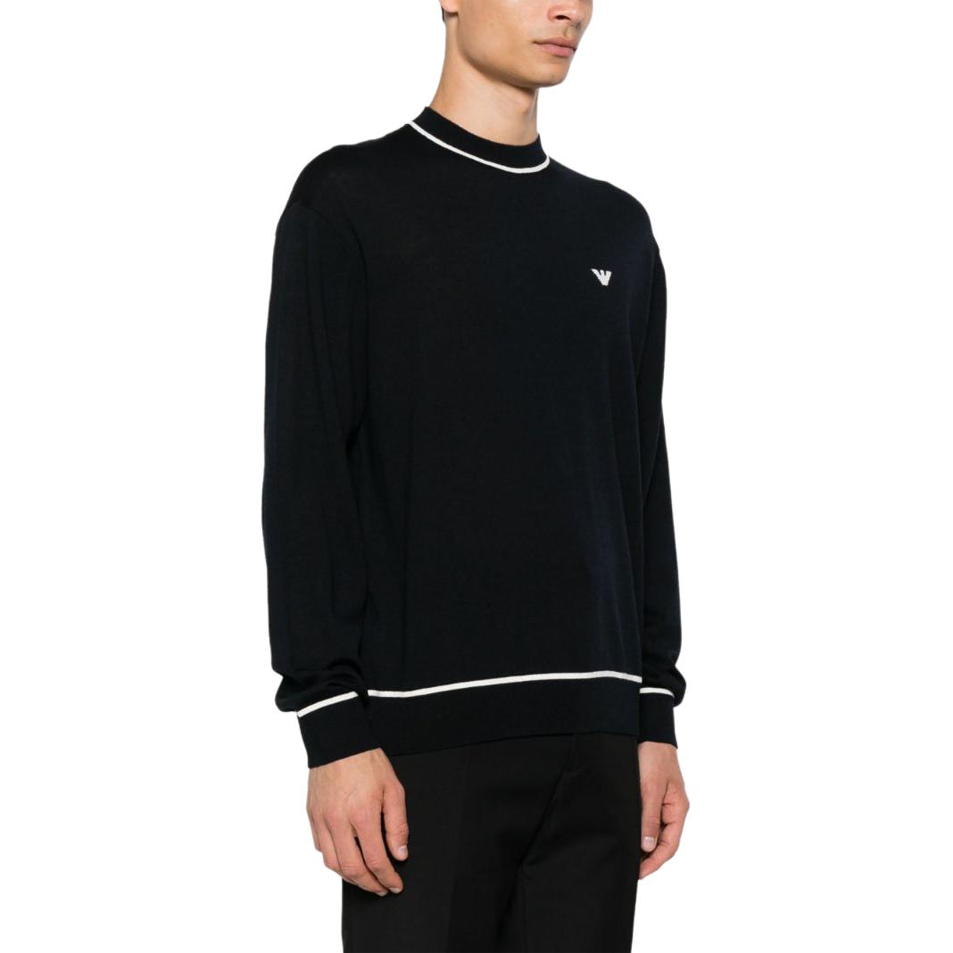 Purchase EMPORIO ARMANI SS24 Suéter Holgado Negro Hombre Logo Tejido con Ribete Contraste. 6D1MXH-1MJLZ-F036