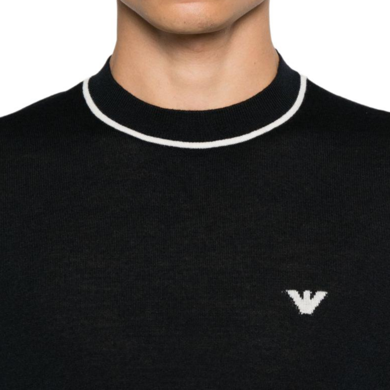 Details for EMPORIO ARMANI SS24 Suéter Holgado Negro Hombre Logo Tejido con Ribete Contraste. 6D1MXH-1MJLZ-F036