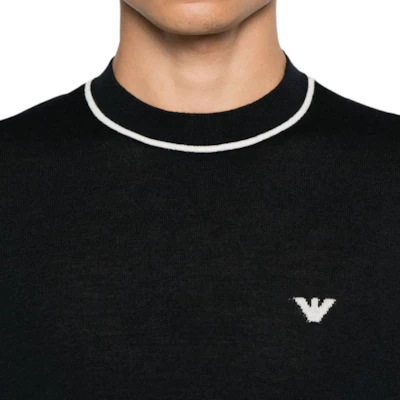 EMPORIO ARMANI SS24 Suéter Holgado Negro Hombre Logo Tejido con Ribete Contraste. 6D1MXH-1MJLZ-F036 Details for EMPORIO ARMANI SS24 Suéter Holgado Negro Hombre Logo Tejido con Ribete Contraste. 6D1MXH-1MJLZ-F036