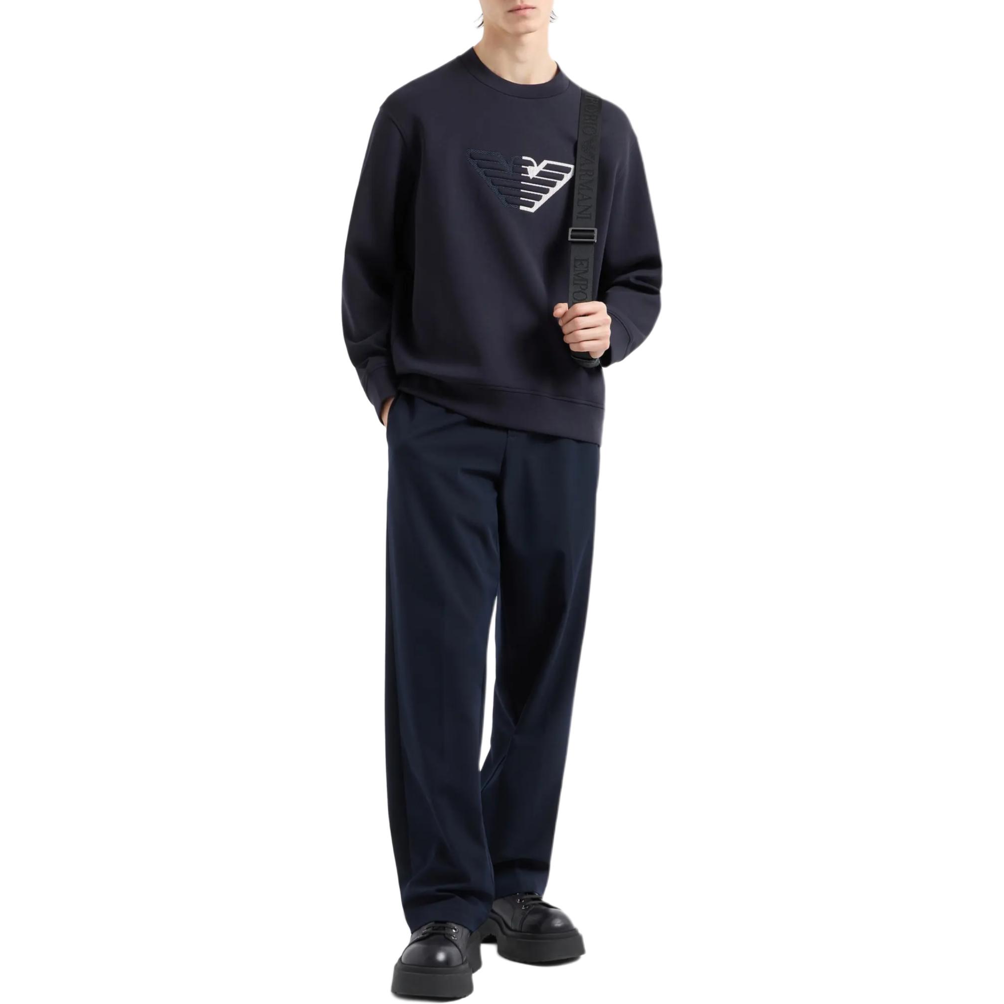 Lookbook Emporio Armani SS24 Embossed Eagle Crewneck Sweatshirt Navy Blue  Pullover 6D1M76-1JHSZ-0920