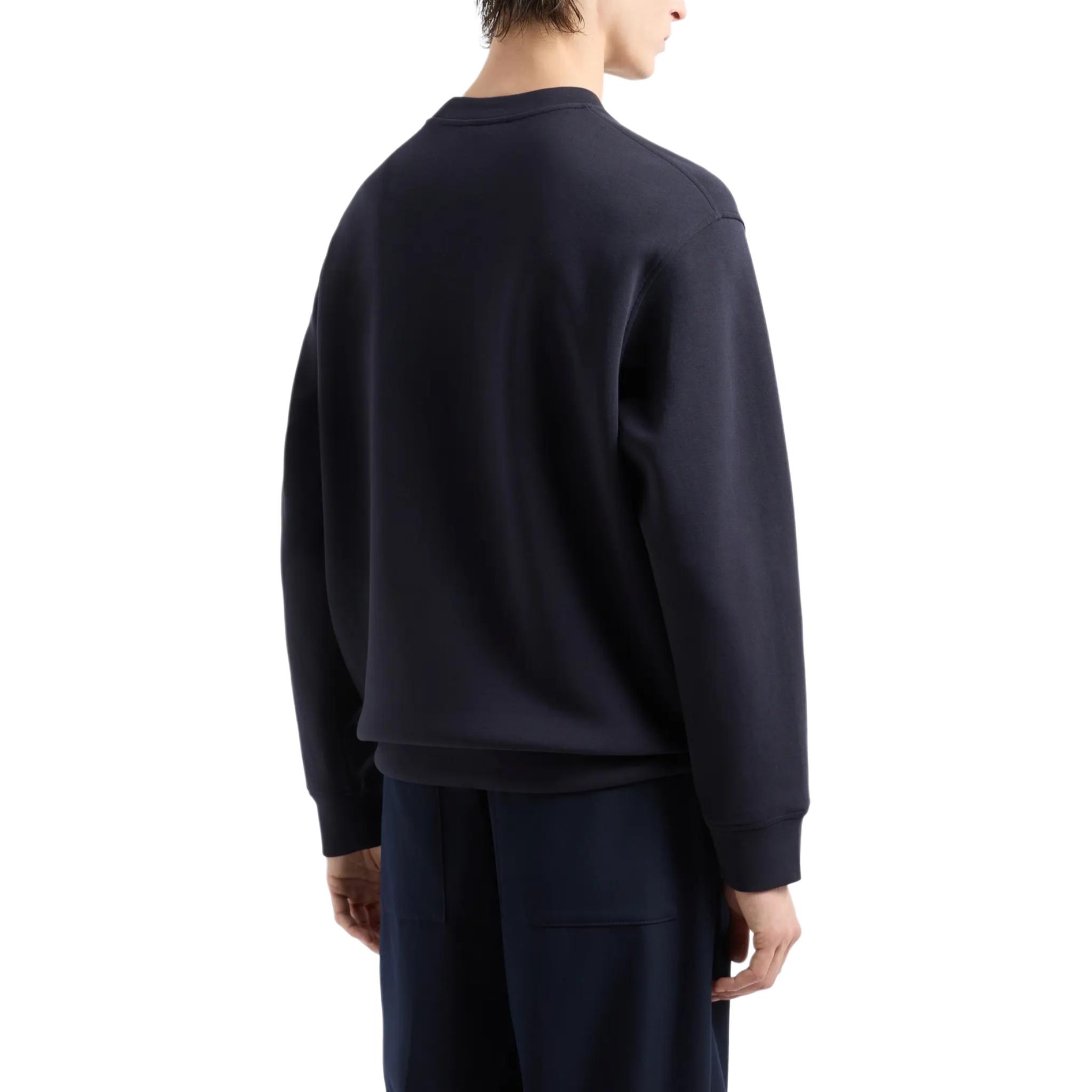 Shop Emporio Armani SS24 Embossed Eagle Crewneck Sweatshirt Navy Blue  Pullover 6D1M76-1JHSZ-0920