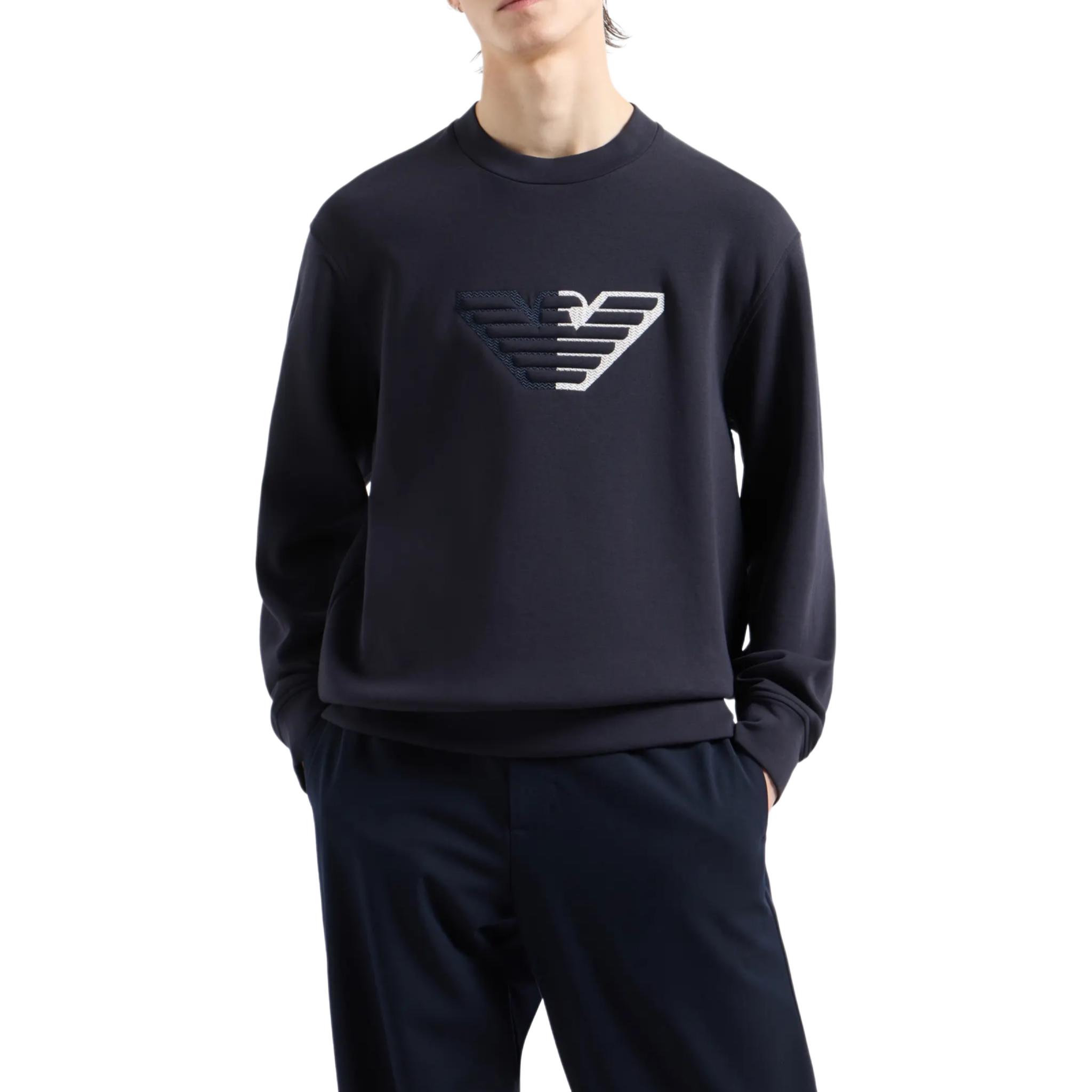 Purchase Emporio Armani SS24 Embossed Eagle Crewneck Sweatshirt Navy Blue  Pullover 6D1M76-1JHSZ-0920