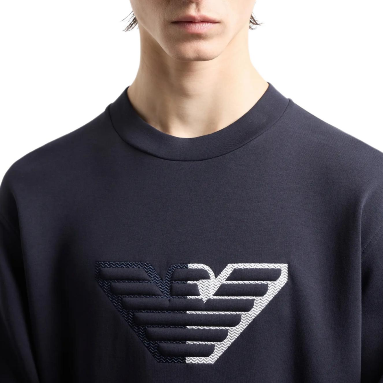 Details for Emporio Armani SS24 Embossed Eagle Crewneck Sweatshirt Navy Blue  Pullover 6D1M76-1JHSZ-0920