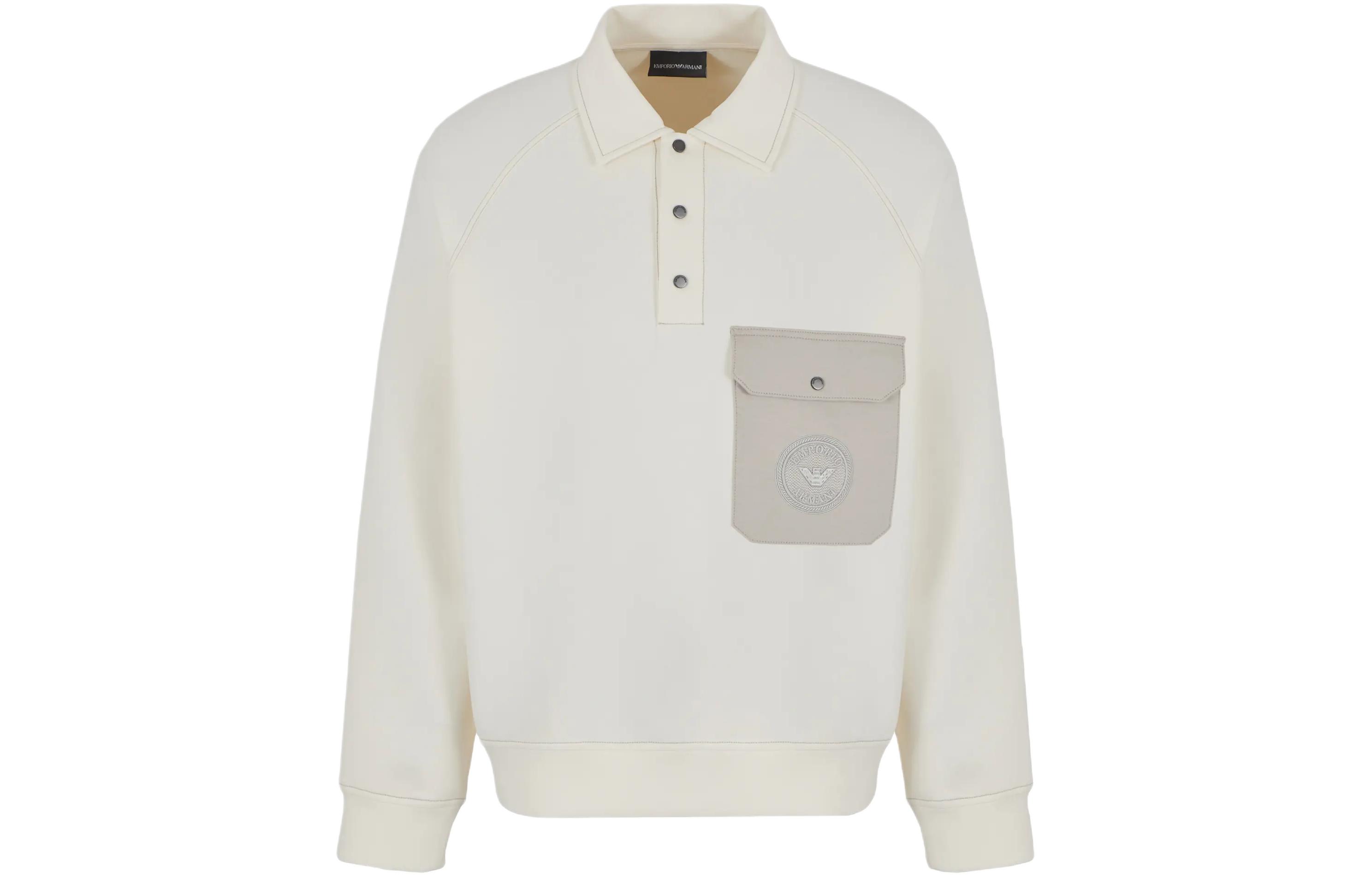 Emporio Armani SS24 Embroidered Logo Pocket Long Sleeve Sweatshirt Beige 3D1M86-1JHSZ-0128