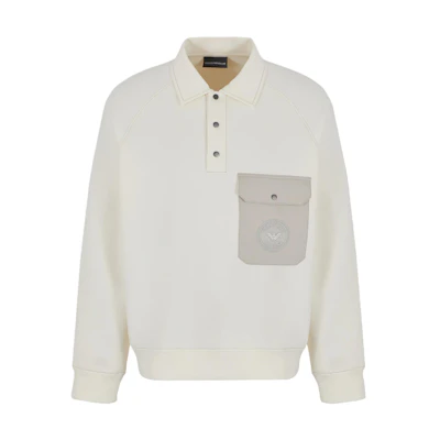 Emporio Armani SS24 Embroidered Logo Pocket Long Sleeve Sweatshirt Beige 3D1M86-1JHSZ-0128