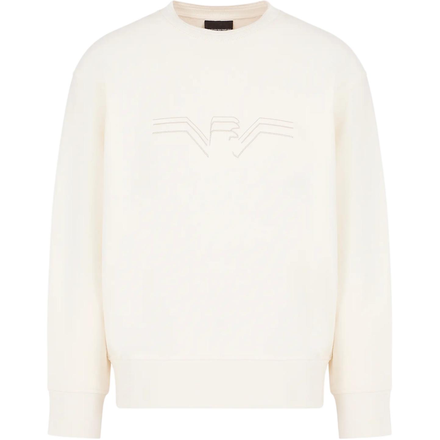 Emporio Armani SS24 Gradient Eagle Embroidered Crewneck Sweatshirt Men Beige 3D1M75-1JWPZ-0128