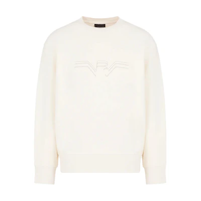 Emporio Armani SS24 Gradient Eagle Embroidered Crewneck Sweatshirt Men Beige 3D1M75-1JWPZ-0128