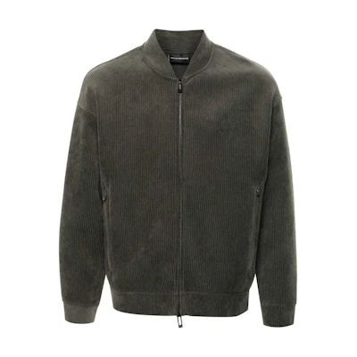 Emporio Armani SS24 Green Embroidered Logo Zip-Up Loose Fit Jacket 6D1M98-1JOWZ-GREEN