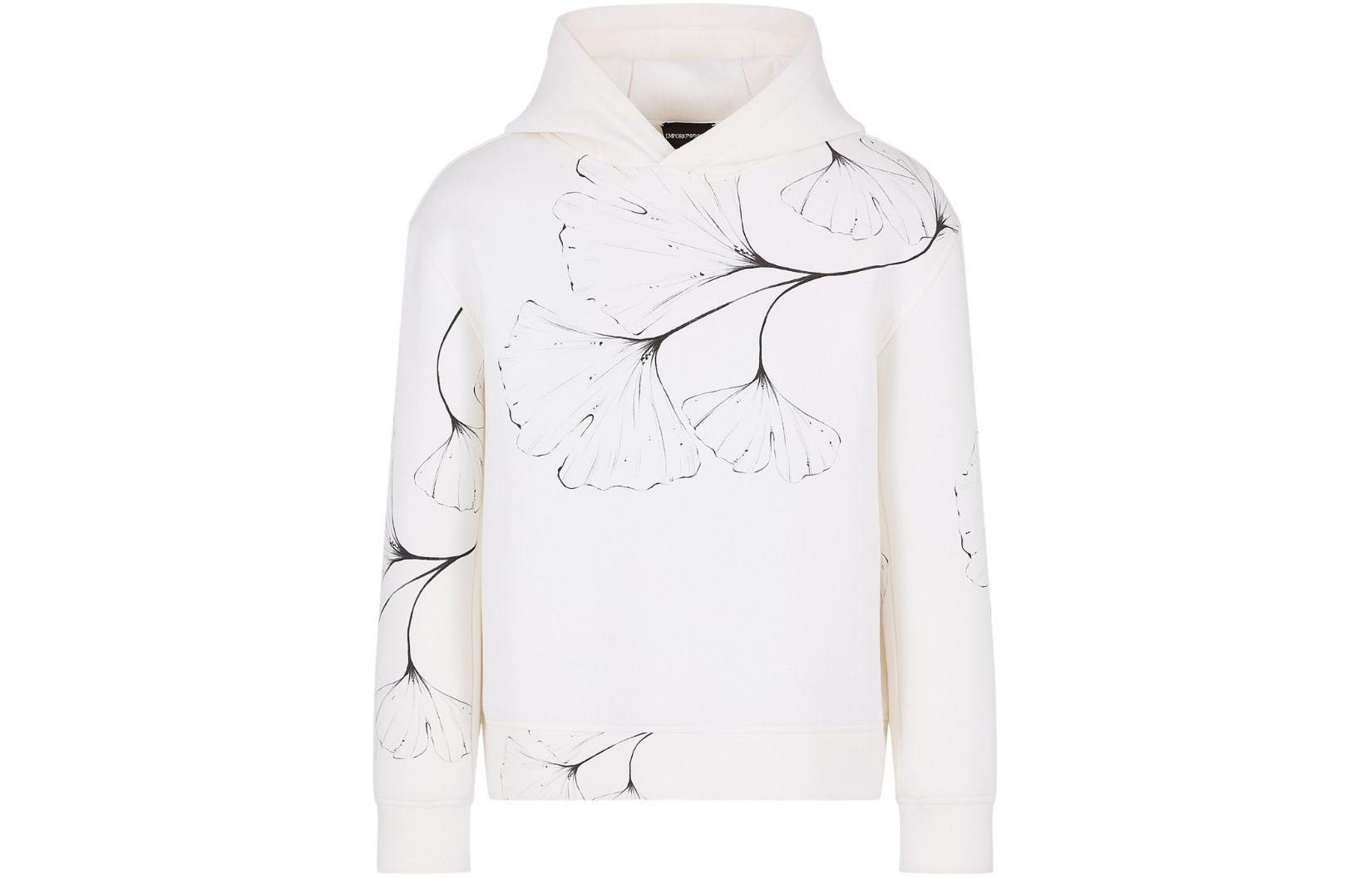 Emporio Armani SS24 Leaf Print Hoodie Men’s White 3D1M6V-1JV9Z-F127