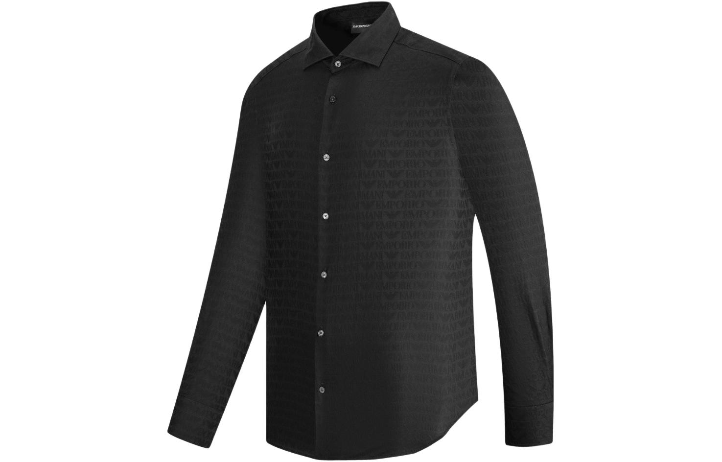 Shop Emporio Armani SS24 Letter Logo Long Sleeve Shirt Black Men 3D1C86-1NIUZ-F056