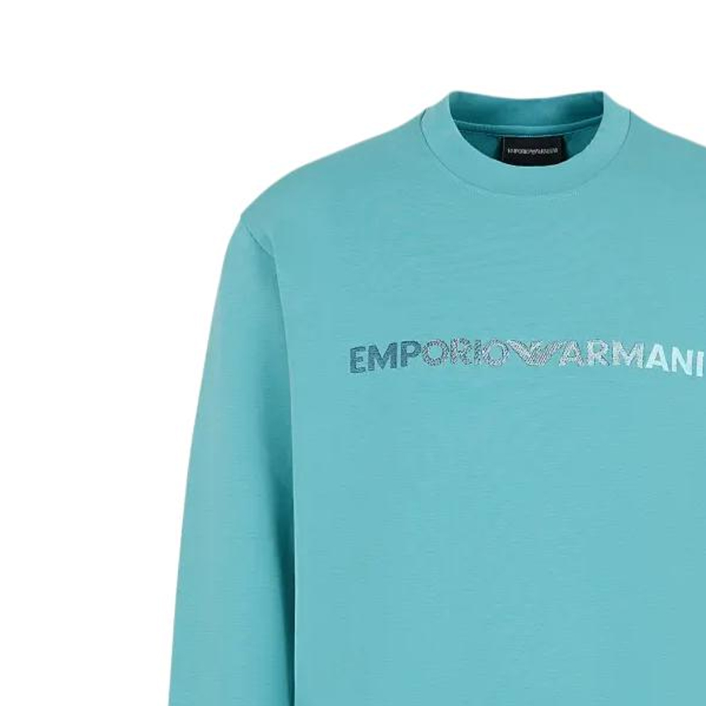 Emporio Armani SS24 Letter Print Crewneck Straight Fit Sweatshirt Men Teal 3D1M70-1JHSZ-0758 圖 3