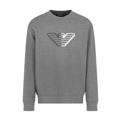EMPORIO ARMANI SS24 Logo Crewneck Pullover Sweatshirt Heather Gray 6D1M76-1JHSZ-0631