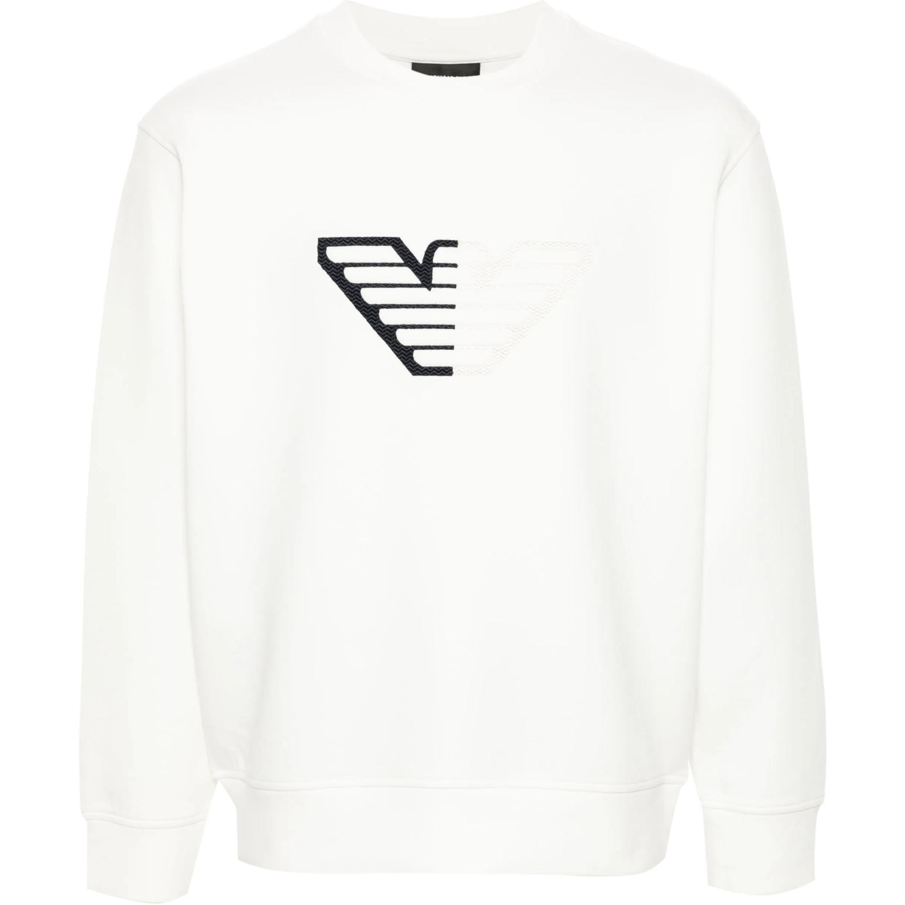 EMPORIO ARMANI SS24 Logo Embossed Crewneck Long Sleeve Sweatshirt White Mens. 6D1M76-1JHSZ