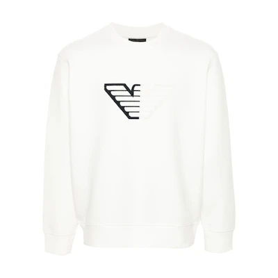 EMPORIO ARMANI SS24 Logo Embossed Crewneck Long Sleeve Sweatshirt White Mens. 6D1M76-1JHSZ
