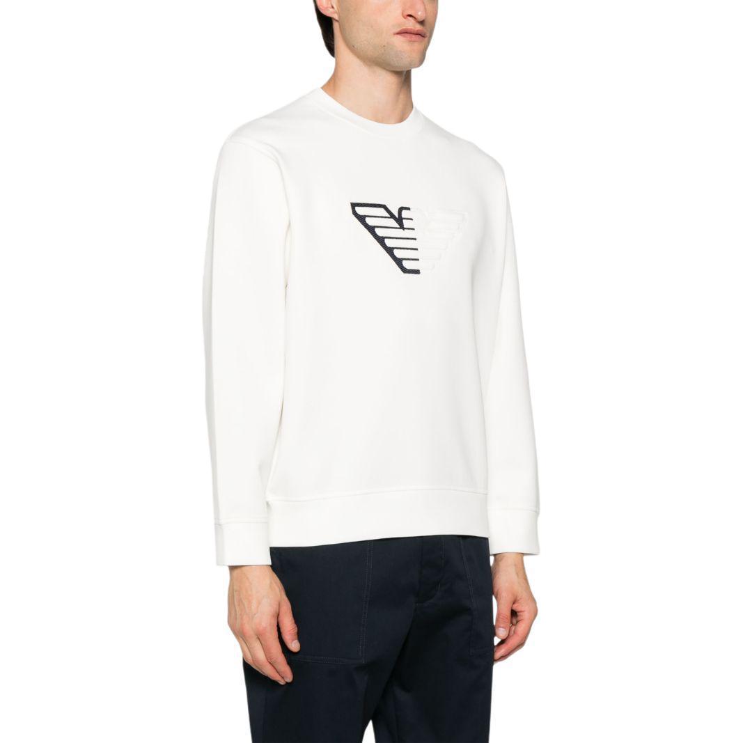Purchase EMPORIO ARMANI SS24 Logo Embossed Crewneck Sweatshirt Lengan Panjang Putih Lelaki. 6D1M76-1JHSZ