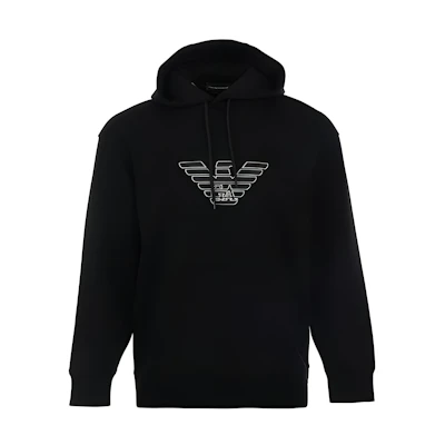EMPORIO ARMANI SS24 Logo Embroidered Hoodie Black 3D1M63-1JHSZ-0054