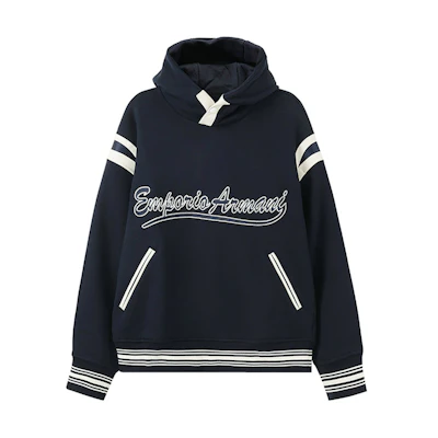 Emporio Armani SS24 Logo Embroidered Stripe Hoodie Black. 6R1MG1-1JWPZ-0920