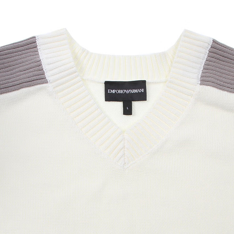Details for エンポリオアルマーニ SS24 ロゴ ニット Vネック カジュアル ベスト メンズ オフホワイト 3D1MXU-1MQDZ-0128