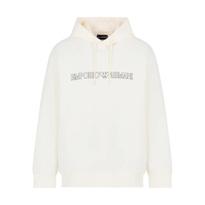 Emporio Armani SS24 Logo Print Loose Fit Hoodie White - 3D1M63-1JHSZ-01A9