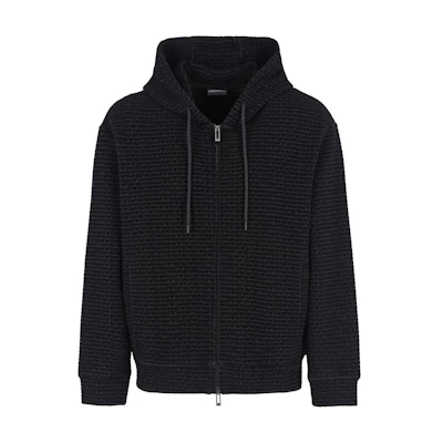 Emporio Armani SS24 Logo Print Zip Hoodie Black Long Sleeve Sweater 6D1MB0-1JHSZ-BLACK