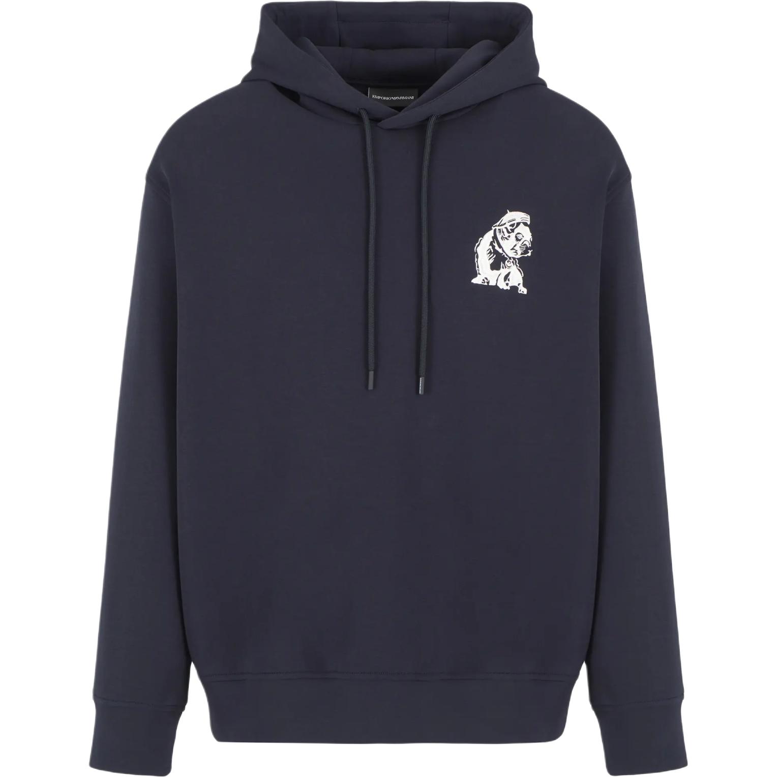 Emporio Armani SS24 Navy Blue Hoodie with Embroidered Bulldog Design 6D1MB9-1JHSZ-0920