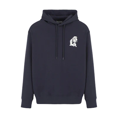 Emporio Armani SS24 Navy Blue Hoodie with Embroidered Bulldog Design 6D1MB9-1JHSZ-0920