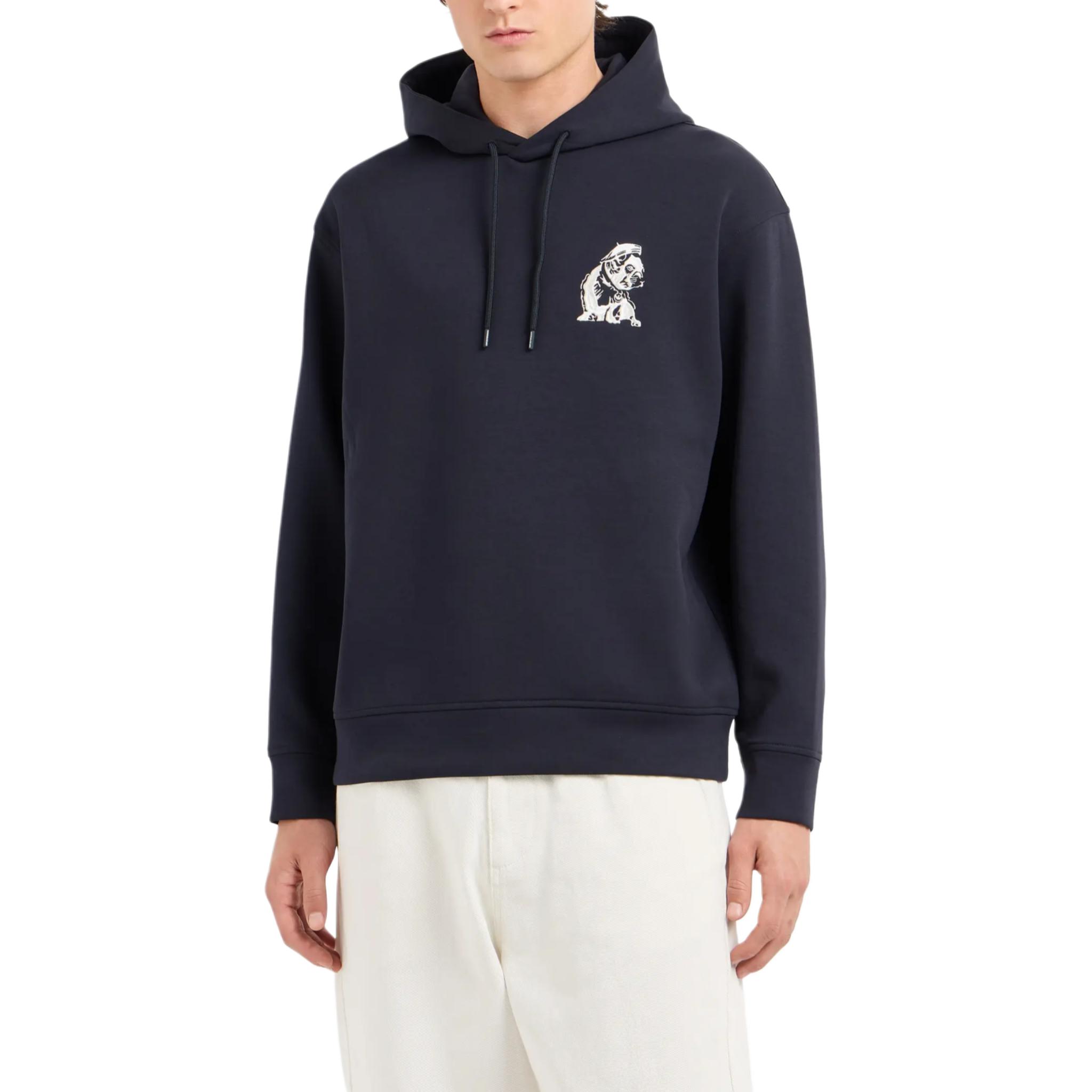 Emporio Armani SS24 Navy Blue Hoodie with Embroidered Bulldog Design 6D1MB9-1JHSZ-0920 圖 4