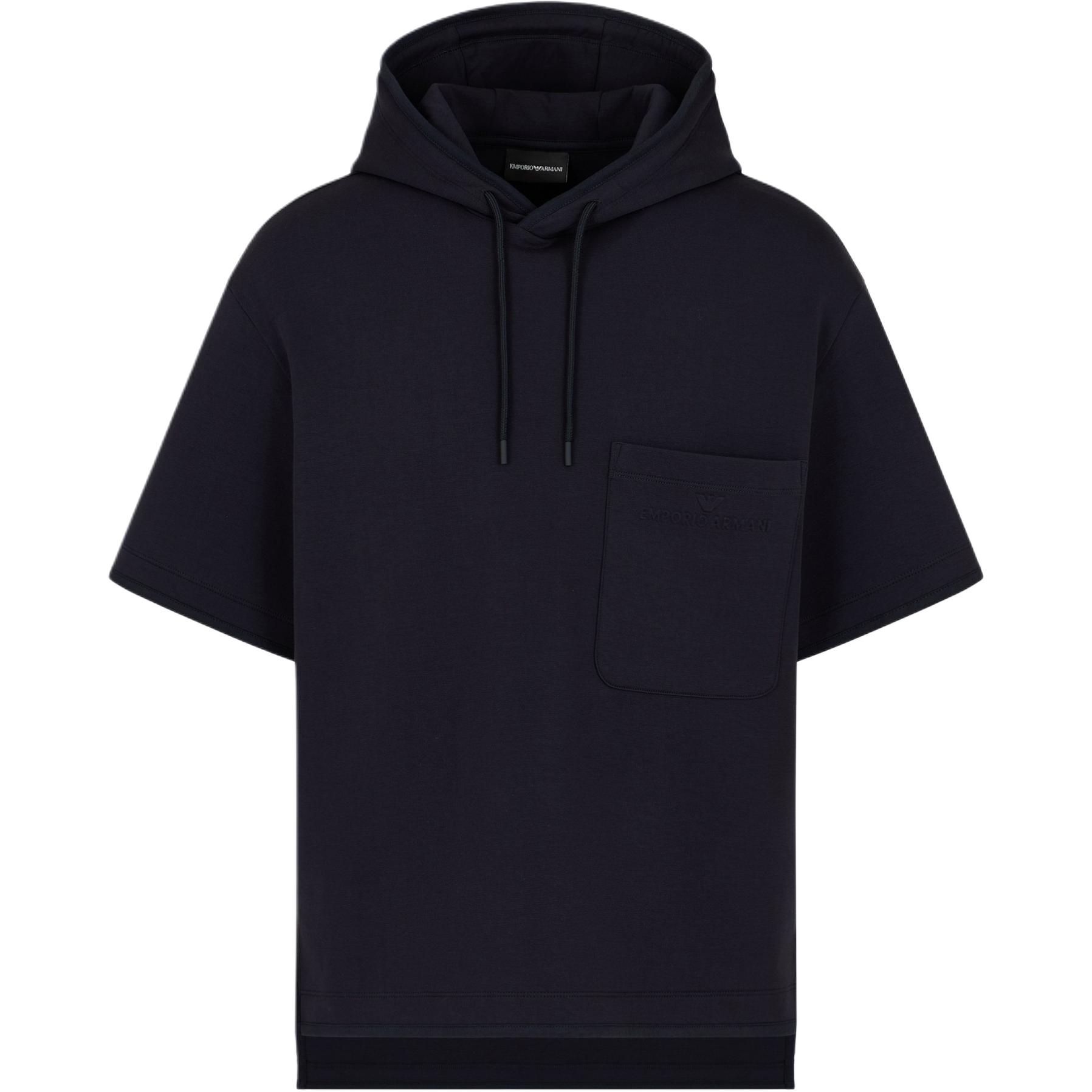 Emporio Armani SS24 Navy Blue Solid Oversized Hooded Short Sleeve Hoodie 6D1MC5-1JHSZ-0920